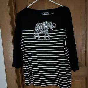 ELEPHANT THEMED WOMANS TOP BY KAREN SCOTT SIZE 1X